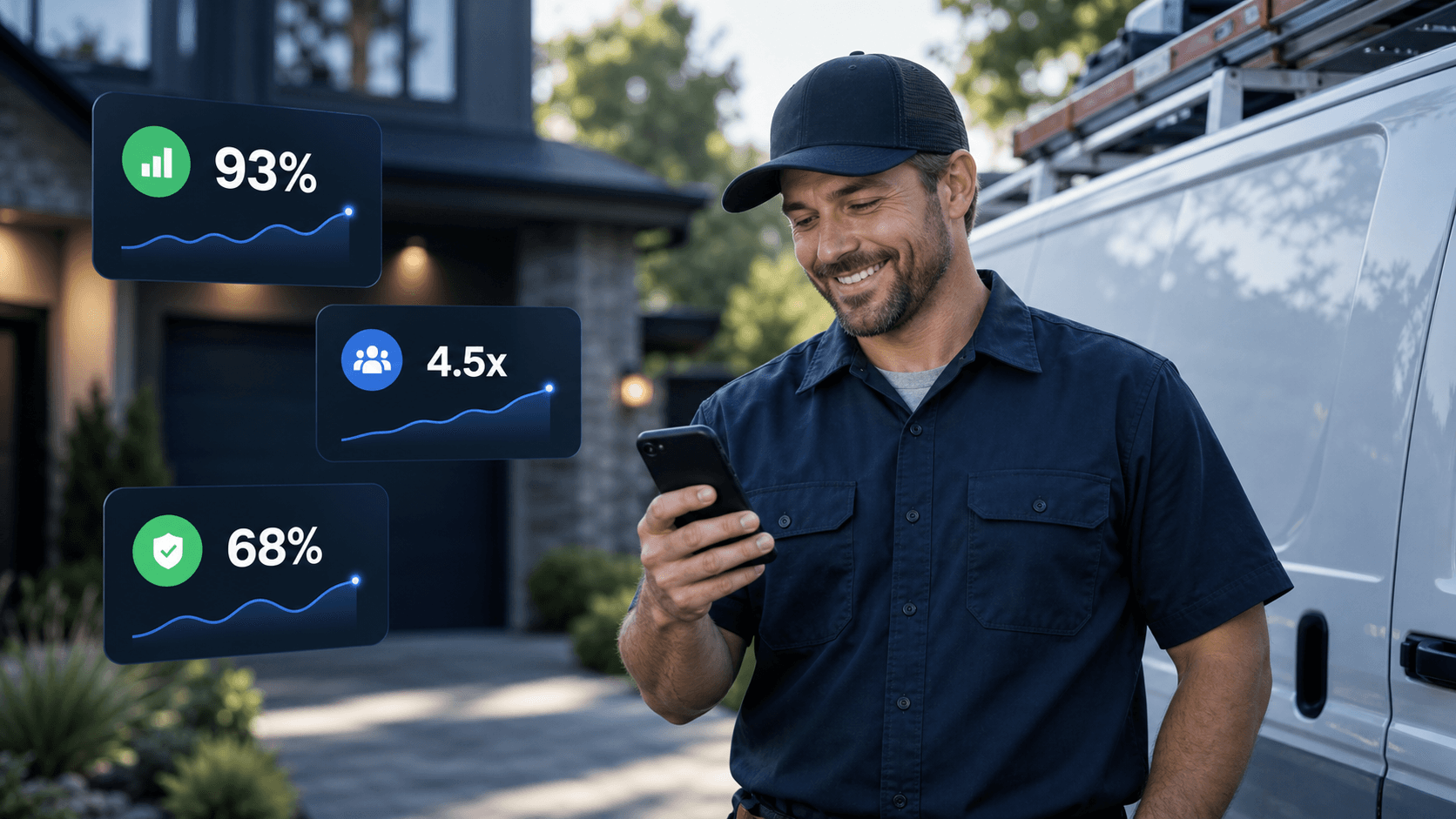 Local service technician checking review growth on his phone