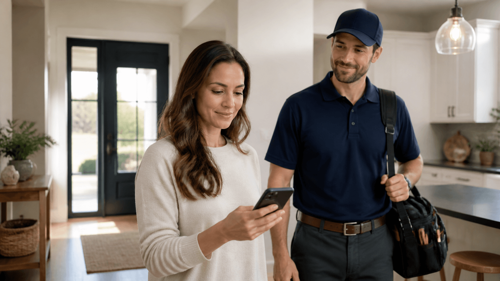 Customer reviewing a completed home service visit on their phone